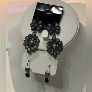 Francesca’s Elegant Floral Drop & blue glass stone silver earrings, bundle